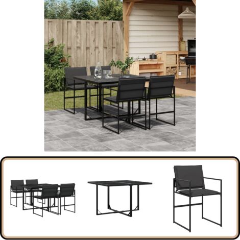 5-tlg. Garten-Essgruppe mit Kissen Schwarz Textilene - Gartentisch - Esstisch - Gartenmöbelset - Outdoor Essgruppe - Terrassenmöbeln