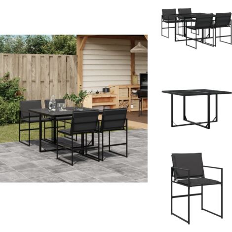 5-tlg. Garten-Essgruppe mit Kissen Schwarz Textilene - Gartentisch - Esstisch - Gartenmöbelset - Outdoor Essgruppe - Terrassenmöbeln