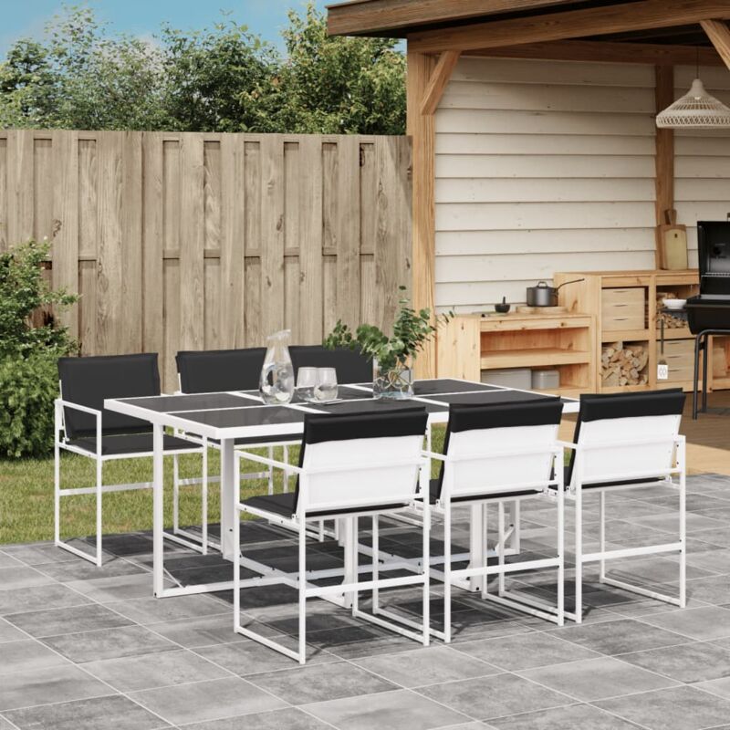 7-tlg. Garten-essgruppe Mit Kissen Weiß Textilene - Vidaxl