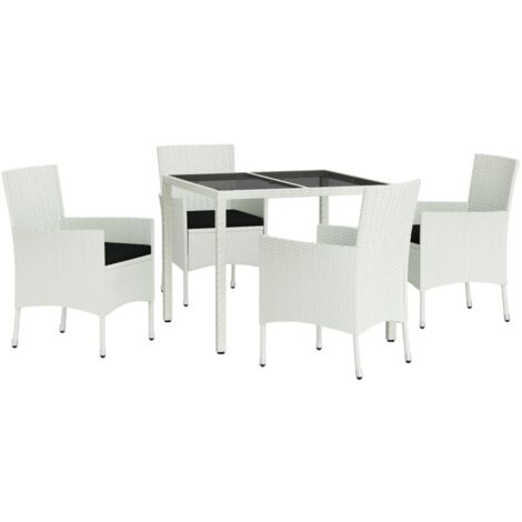 5-tlg. Garten-Essgruppe mit Kissen Weiß Poly Rattan vidaXL
