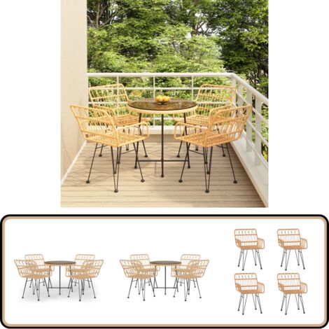 5-tlg. Garten-Essgruppe Poly Rattan - Gartensessel - Gartentisch - Gartenmöbelset - Outdoor Möbel - Rattan Gartenmöbel