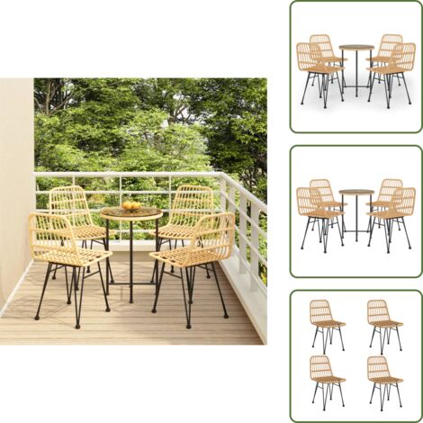 5-tlg. Garten-Essgruppe Poly Rattan - Gartensessel - Gartentisch - Rattan Möbel - Gartenmöbel Set - Outdoor Esstisch