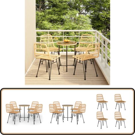 5-tlg. Garten-Essgruppe Poly Rattan - Gartensessel - Gartentisch - Rattan Möbel - Gartenmöbel Set - Outdoor Esstisch