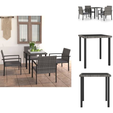 5-tlg. Garten-Essgruppe Poly Rattan Grau - Gartengruppe - Esstisch - Gartenmöbel - Outdoor-Möbel - Polyrattan