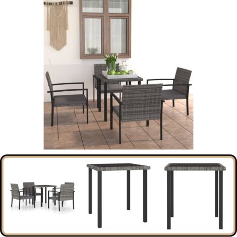 5-tlg. Garten-Essgruppe Poly Rattan Grau - Gartengruppe - Esstisch - Gartenmöbel - Outdoor-Möbel - Polyrattan