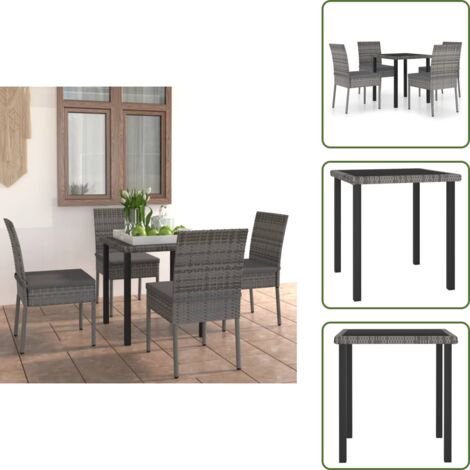 5-tlg. Garten-Essgruppe Poly Rattan Grau - Gartenmöbelset - Esstisch - Esszimmergarnitur - Outdoor-Möbel - Balkonmöbel