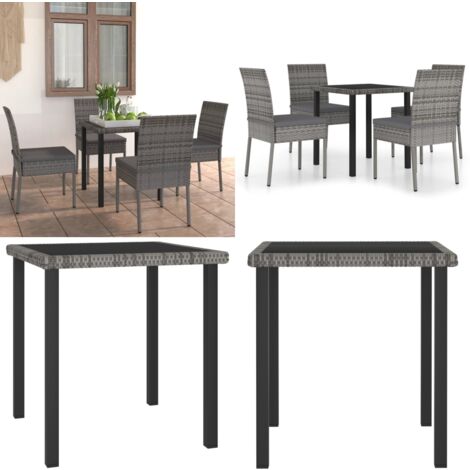 5-tlg. Garten-Essgruppe Poly Rattan Grau - Gartenmöbelset - Esstisch - Esszimmergarnitur - Outdoor-Möbel - Balkonmöbel - Home & Living