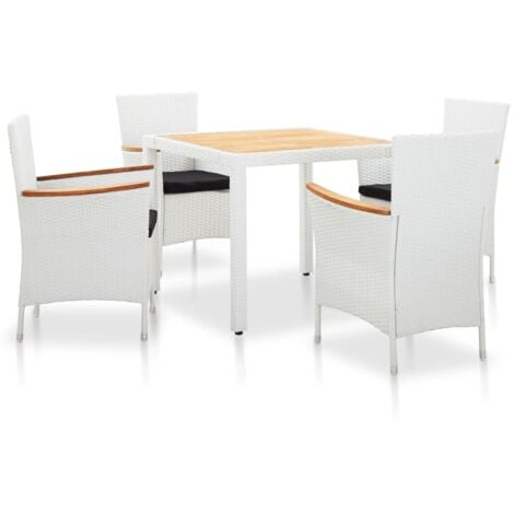 5-tlg. Garten-Essgruppe Poly Rattan Weiß vidaXL