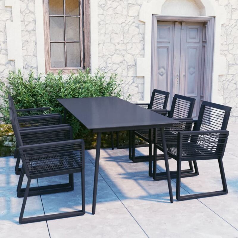 7-tlg. Garten-essgruppe Pvc Rattan Schwarz Vidaxl