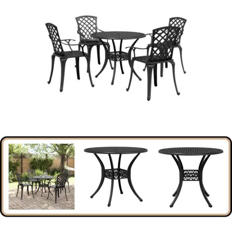 5-tlg. Garten-Essgruppe Schwarz Aluminiumguss - Gartenset - Alu Gartenmöbel - Gartentisch - Gartenstühle - Essgruppe