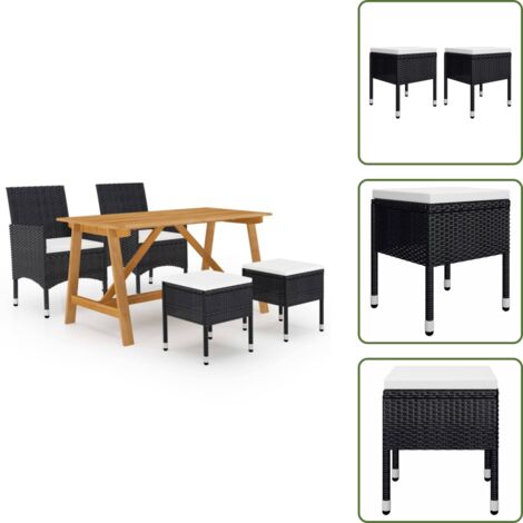 5-tlg. Garten-Essgruppe Schwarz - Gartensessel - Gartentisch - Outdoor Möbel - Gartenmöbelset - Polyrattan