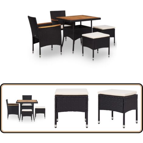 5-tlg. Garten-Essgruppe Schwarz Poly Rattan Akazie Massivholz - Gartenmöbel - Essgruppen - Outdoor-Tisch - Poly Rattan - Rattan Gartenmöbel