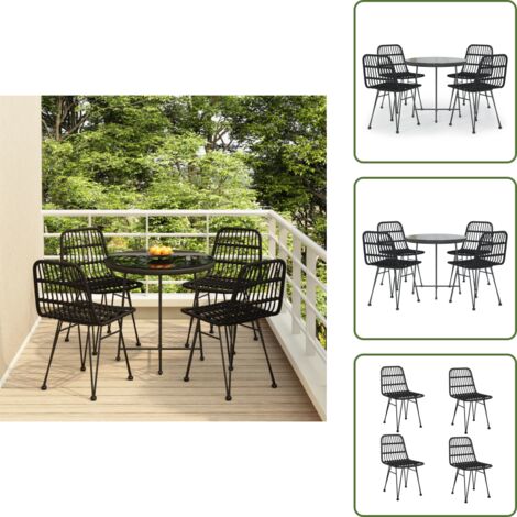 5-tlg. Garten-Essgruppe Schwarz Poly Rattan - Gartensessel - Gartentisch - Gartenmöbelset - Outdoor Möbel - Rattan Gartenmöbel