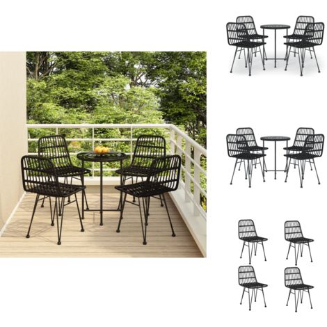 5-tlg. Garten-Essgruppe Schwarz Poly Rattan - Gartensessel - Gartentisch - Gartenmöbelset - Outdoor Möbel - Rattan Gartenmöbel