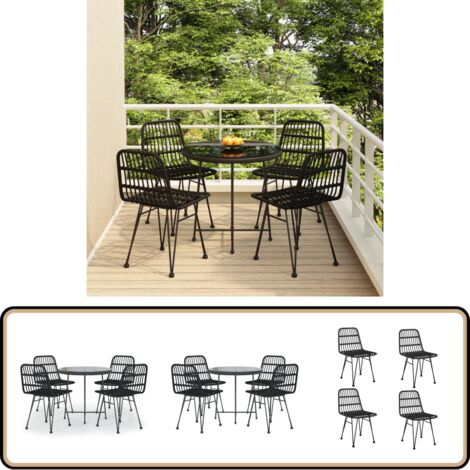 5-tlg. Garten-Essgruppe Schwarz Poly Rattan - Gartensessel - Gartentisch - Gartenmöbelset - Outdoor Möbel - Rattan Gartenmöbel