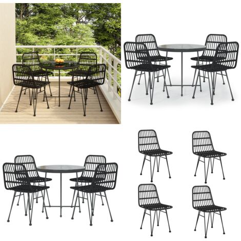 5-tlg. Garten-Essgruppe Schwarz Poly Rattan - Gartensessel - Gartentisch - Gartenmöbelset - Outdoor Möbel - Rattan Gartenmöbel - Home & Living