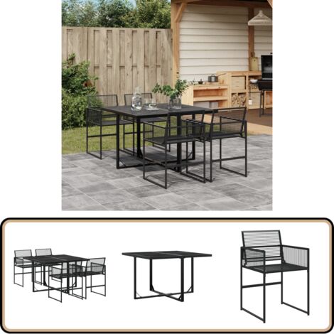 5-tlg. Garten-Essgruppe Schwarz Poly Rattan - Gartentisch - Esstisch - Gartenmöbelset - Outdoor Essgruppe - Terrassenmöbel