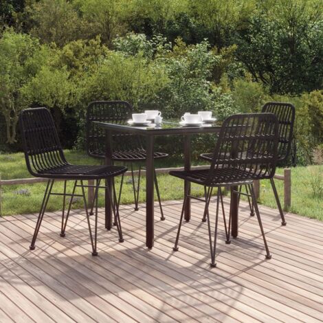 5-tlg. Garten-Essgruppe Schwarz Poly Rattan vidaXL