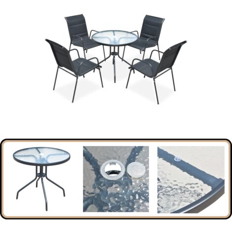 5-tlg. Garten-Essgruppe Stahl Schwarz - Gartenmöbel - Esstisch - Gartenstuhl - Outdoor Möbel - Balkonmöbel