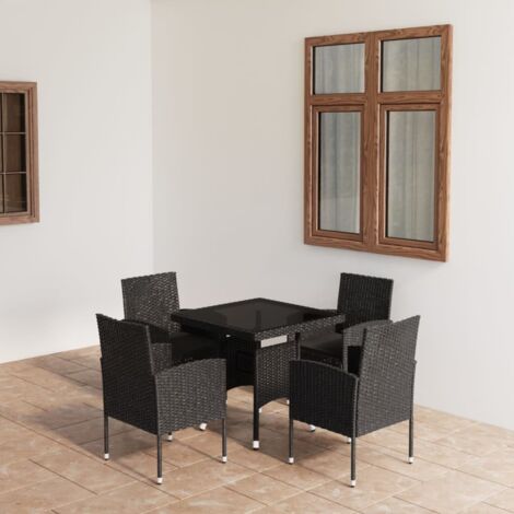 5-tlg. Garten-Essgruppe,Gartenmöbel Set,Terrassen/Balkon/Outdoor-Essgruppe Poly Rattan Schwarz ETHJ271250