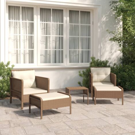 5-tlg. Garten-Lounge-Set  Gartenmöbel-Set  Terrassen-Sitzgruppe mit Kissen Braun Poly Rattan ZDEH34778 BonneVie
