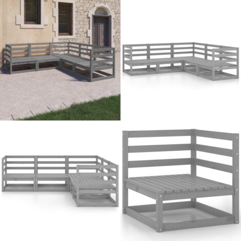 5-tlg. Garten-Lounge-Set Grau Kiefer Massivholz - Gartenmöbeln - Lounge Set - Gartenmöbel Set - Rattan Gartenmöbel - Outdoor Möbel - Home & Living