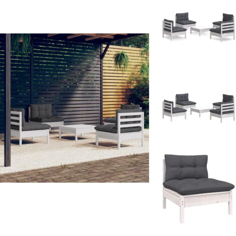 5-tlg. Garten-Lounge-Set mit Anthrazit Kissen Kiefernholz - Gartenmöbel - Loungeset - Outdoor Möbel - Rattan Gartenmöbel - Garten Lounge Set
