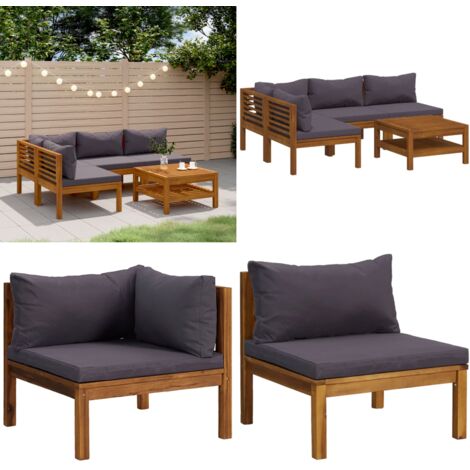 5-tlg. Garten-Lounge-Set mit Auflage Massivholz Akazie - Holzsofa - Akazienholz