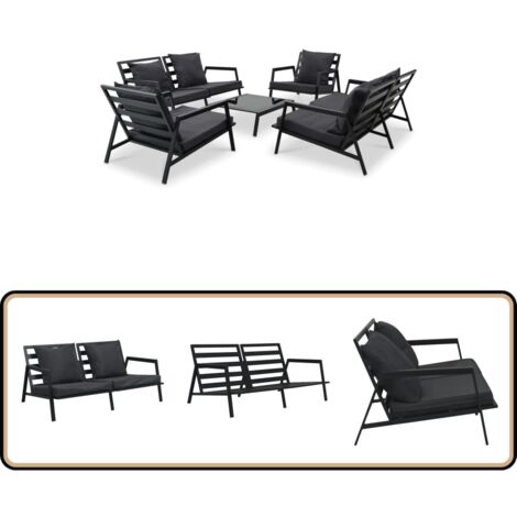 5-tlg. Garten-Lounge-Set mit Auflagen Aluminium Dunkelgrau - Alu-Gartenmöbel - Gartenloungeseset - Outdoor Möbel - Garten Sofa - Rattan Gartenmöbel