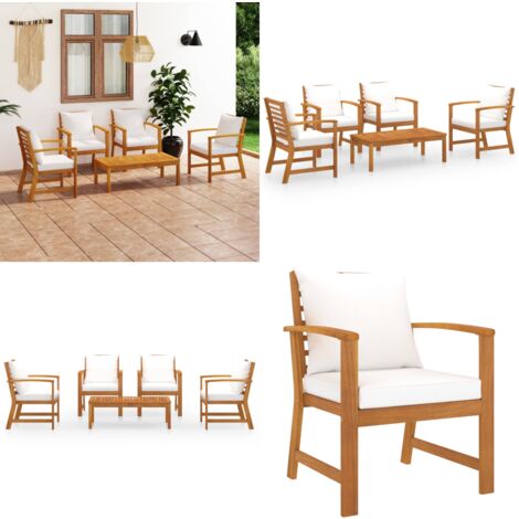 5-tlg. Garten-Lounge-Set mit Auflagen Massivholz Akazie - Loungesessel - Gartenmöbel - Esszimmergarnitur - Outdoor Möbel - Holzsessel - Home & Living