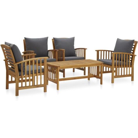 5-tlg. Garten-Lounge-Set mit Auflagen Massivholz Akazie vidaXL