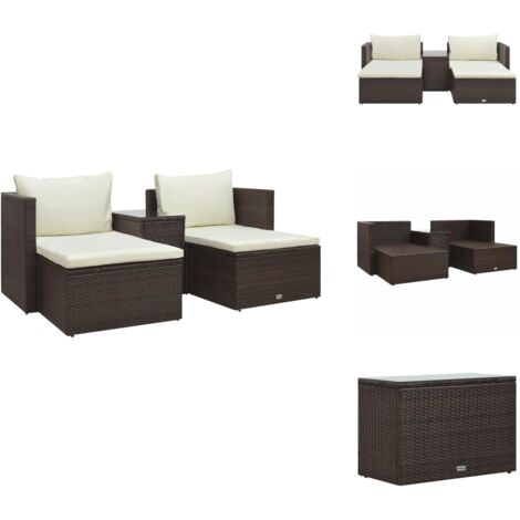 5-tlg. Garten-Lounge-Set mit Auflagen Poly Rattan Braun - Gartensitzgruppe - Loungemöbel - Outdoor-Sitzecke - Poolbereich Dekoration - Gartenmöbel Set