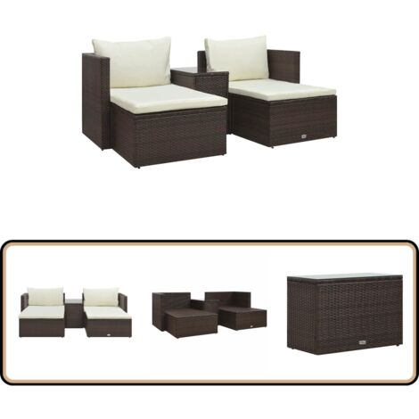 5-tlg. Garten-Lounge-Set mit Auflagen Poly Rattan Braun - Gartensitzgruppe - Loungemöbel - Outdoor-Sitzecke - Poolbereich Dekoration - Gartenmöbel Set