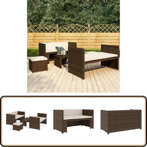 5-tlg. Garten-Lounge-Set mit Auflagen Poly Rattan Braun - Gartensofa - Loungemöbel - Gartenmöbel-Set - Outdoor Möbel - Rattan Gartenmöbel