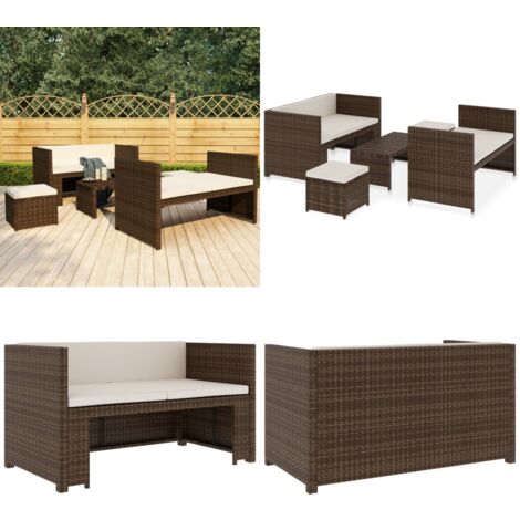 5-tlg. Garten-Lounge-Set mit Auflagen Poly Rattan Braun - Gartensofa - Loungemöbel - Gartenmöbel-Set - Outdoor Möbel - Rattan Gartenmöbel - Home & Living