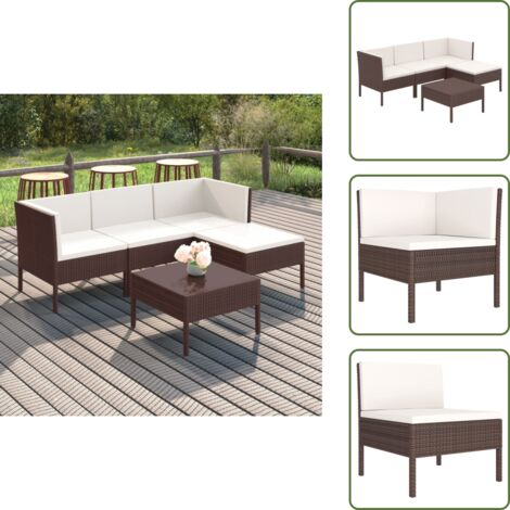 5-tlg. Garten-Lounge-Set mit Auflagen Poly Rattan Braun - Gartensorga - Loungemöbel - Gartenmöbel Set - Outdoor Möbel - PE-Rattan