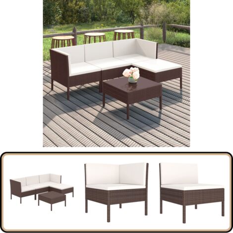 5-tlg. Garten-Lounge-Set mit Auflagen Poly Rattan Braun - Gartensorga - Loungemöbel - Gartenmöbel Set - Outdoor Möbel - PE-Rattan