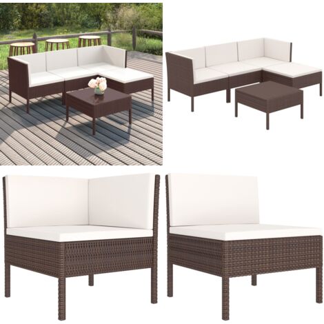 5-tlg. Garten-Lounge-Set mit Auflagen Poly Rattan Braun - Gartensorga - Loungemöbel - Gartenmöbel Set - Outdoor Möbel - PE-Rattan - Home & Living