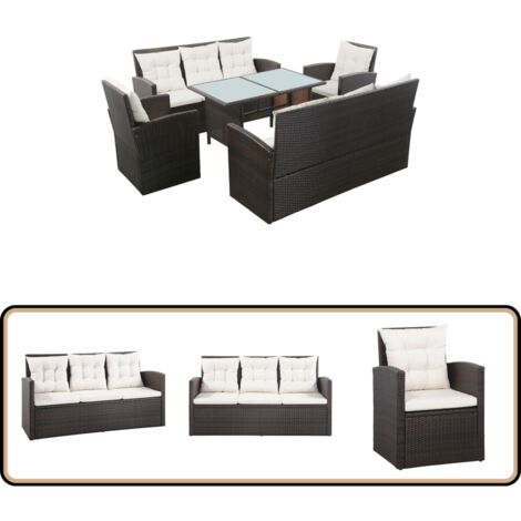 5-tlg. Garten-Lounge-Set mit Auflagen Poly Rattan Braun - Outdoor Möbel - Gartenmöbel - Lounge Set - Rattan Sofa - Esstisch