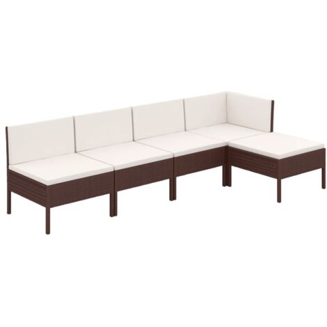 5-tlg. Garten-Lounge-Set mit Auflagen Poly Rattan Braun vidaXL