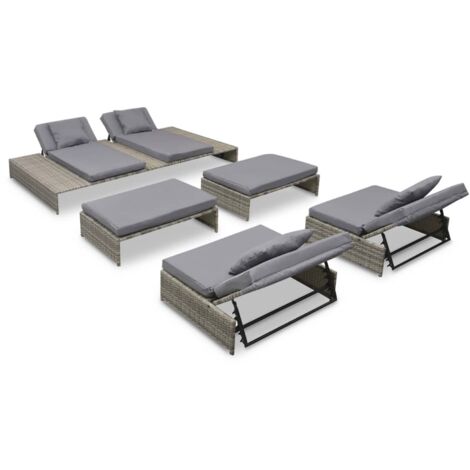 5-tlg. Garten-Lounge-Set mit Auflagen Poly Rattan Grau