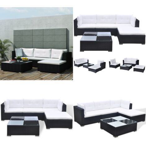 5-tlg. Garten-Lounge-Set mit Auflagen Poly Rattan Schwarz - Gartenmöbel - Loungemöbel - Rattanmöbel - Outdoor-Möbel - Gartenlounge - Home & Living