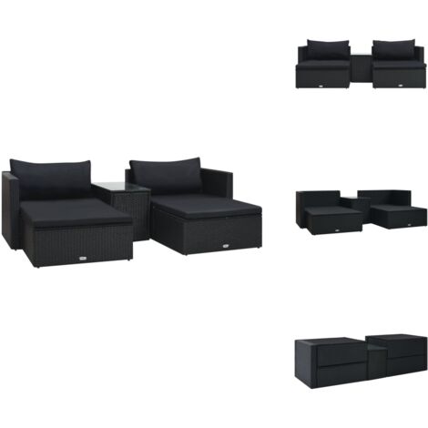 5-tlg. Garten-Lounge-Set mit Auflagen Poly Rattan Schwarz - Gartensitzgruppe - Loungemöbel - Outdoor Set - Poolparty Dekoration - Gartenmöbel Aus Kunststoff
