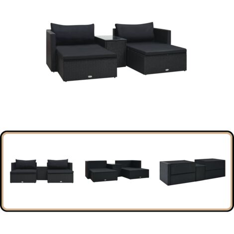 5-tlg. Garten-Lounge-Set mit Auflagen Poly Rattan Schwarz - Gartensitzgruppe - Loungemöbel - Outdoor Set - Poolparty Dekoration - Gartenmöbel Aus Kunststoff