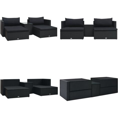 5-tlg. Garten-Lounge-Set mit Auflagen Poly Rattan Schwarz - Gartensitzgruppe - Loungemöbel - Outdoor Set - Poolparty Dekoration - Gartenmöbel Aus Kunststoff - Home & Living