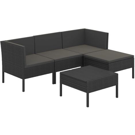 5-tlg. Garten-Lounge-Set mit Auflagen Poly Rattan Schwarz vidaXL