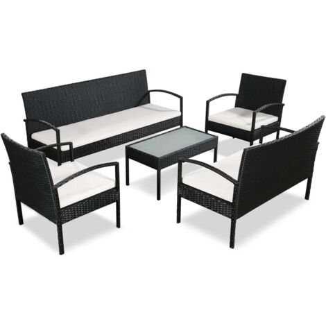 5-tlg. Garten-Lounge-Set mit Auflagen Poly Rattan Schwarz vidaXL