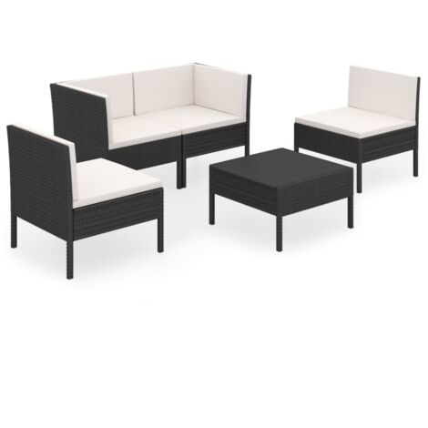 5-tlg. Garten-Lounge-Set mit Auflagen Poly Rattan Schwarz vidaXL
