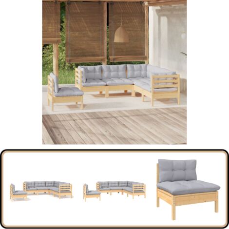 5-tlg. Garten-Lounge-Set mit Grauen Kissen Kiefernholz - Garten Lounge Set - Kiefernholz Möbel - Outdoor Möbel - Loungemöbel - Gartenmöbel
