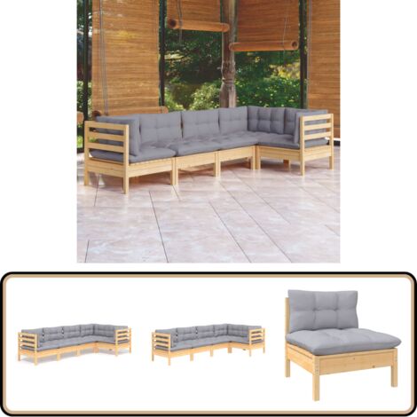 5-tlg. Garten-Lounge-Set mit Grauen Kissen Kiefernholz - Garten Lounge Set - Kiefernholz Möbel - Outdoor Möbel - Loungemöbel - Gartenmöbel